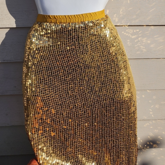 Gold Silk Sequin Skirt - Picture 2 of 5